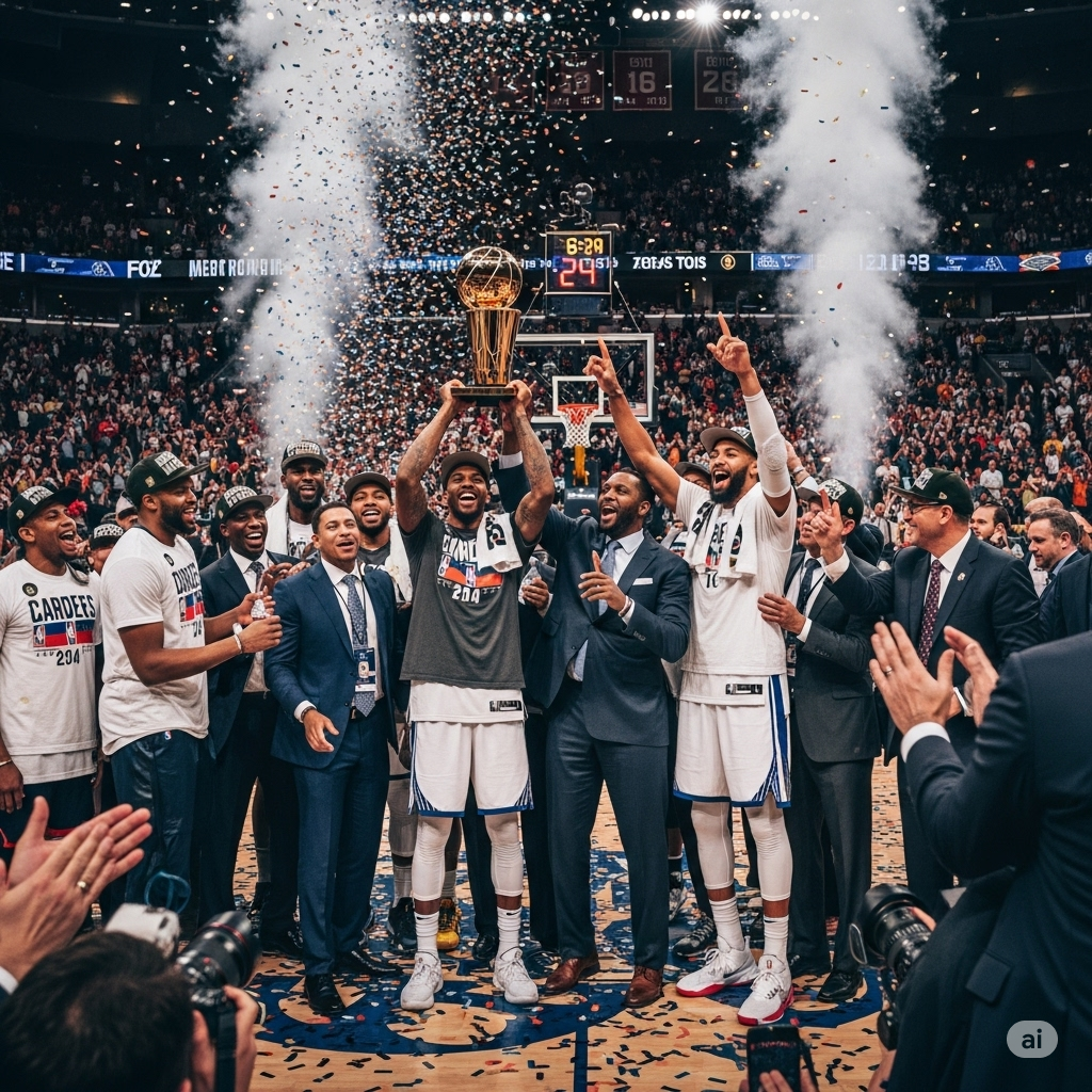 NBA Finals 2025: Iconic Larry O'Brien trophy awaiting the next champion team in the thrilling playoff conclusion.