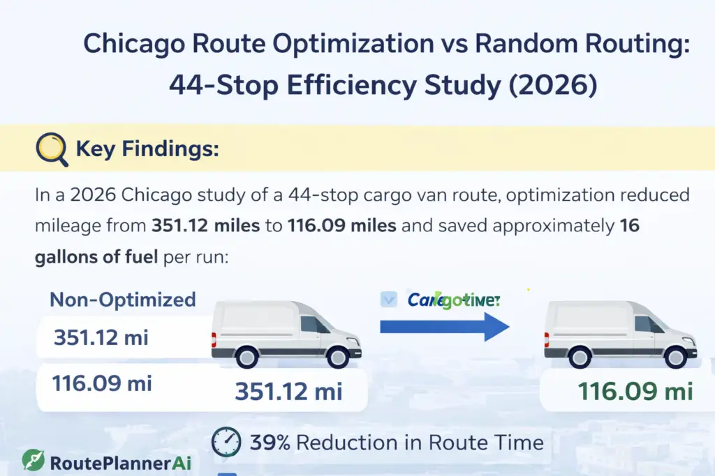 Cargo Van 44 stop comparison of gas and distance savings