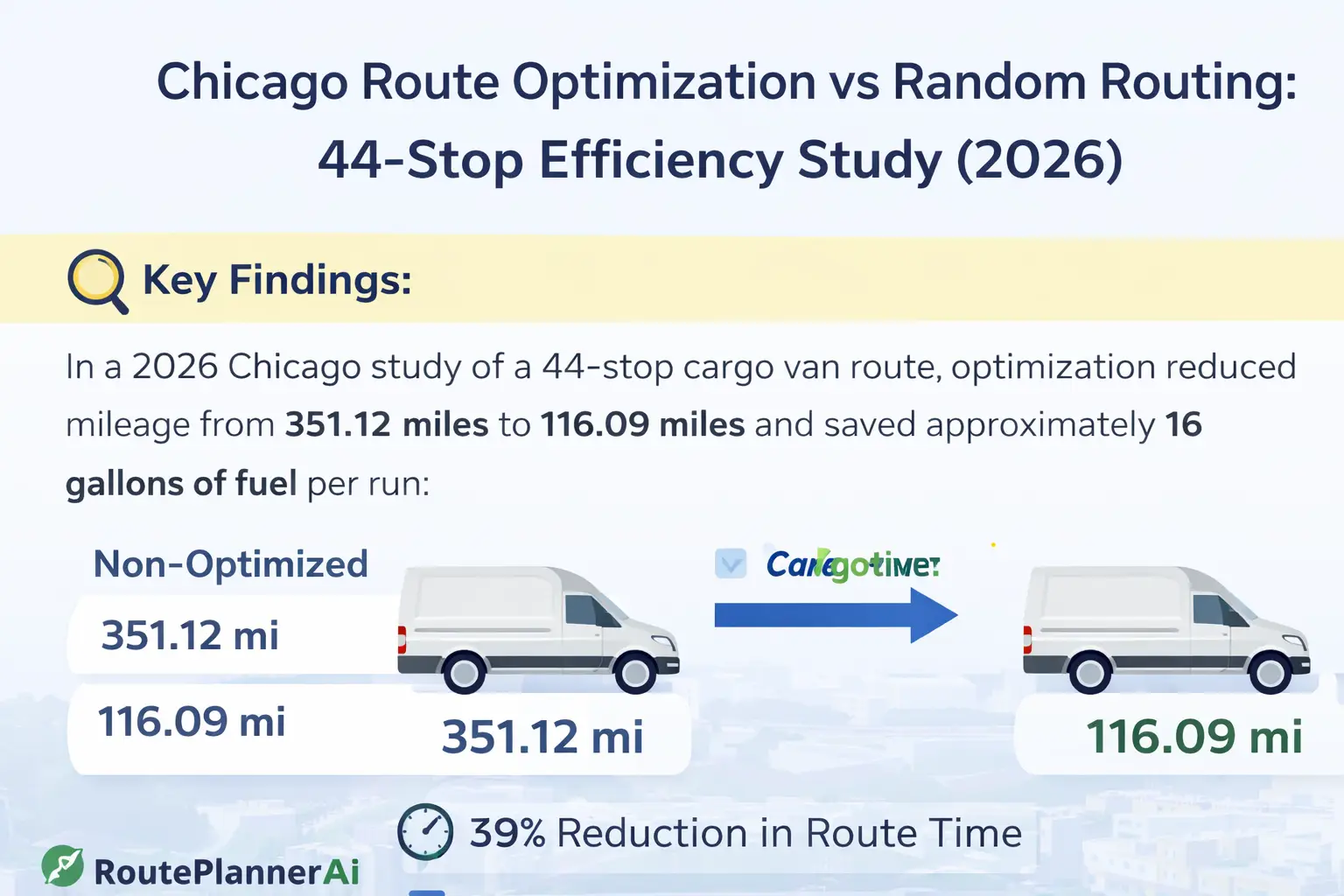 Cargo Van 44 stop comparison of gas and distance savings