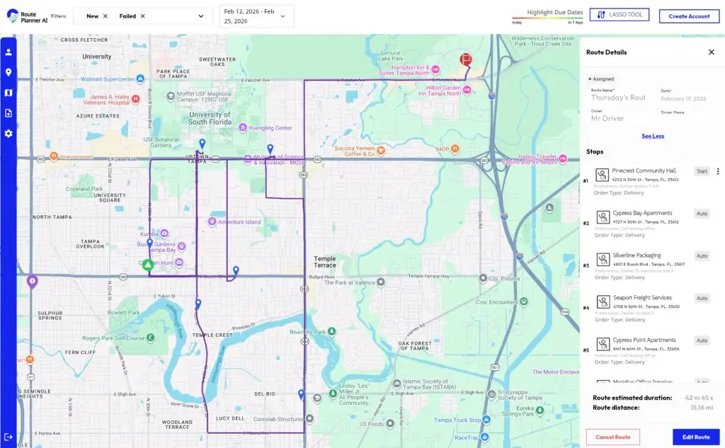 Optimized route line connecting map pins