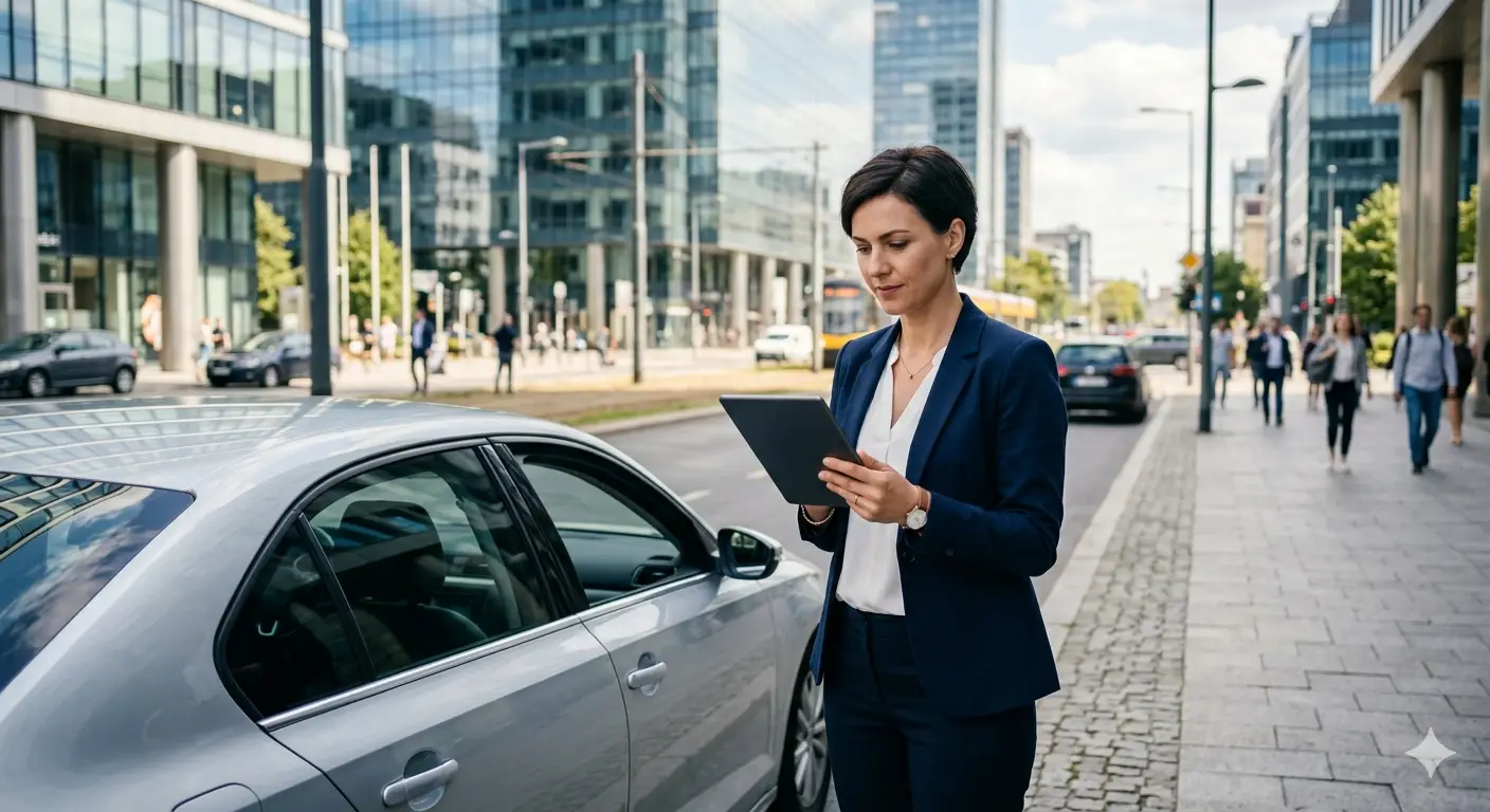Field sales manager reviewing route plan on tablet
