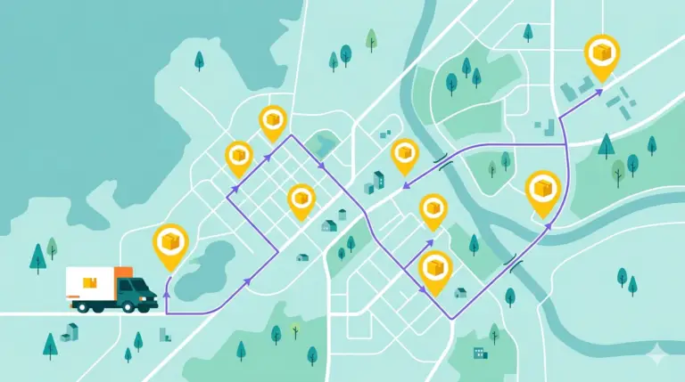 Delivery route planner showing optimized multi-stop delivery routes on a map