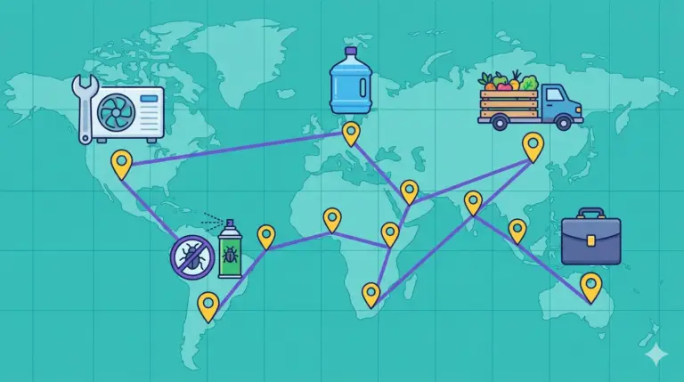 Route planning software connecting service business industries including HVAC, water delivery, pest control, food distribution, and field sales
