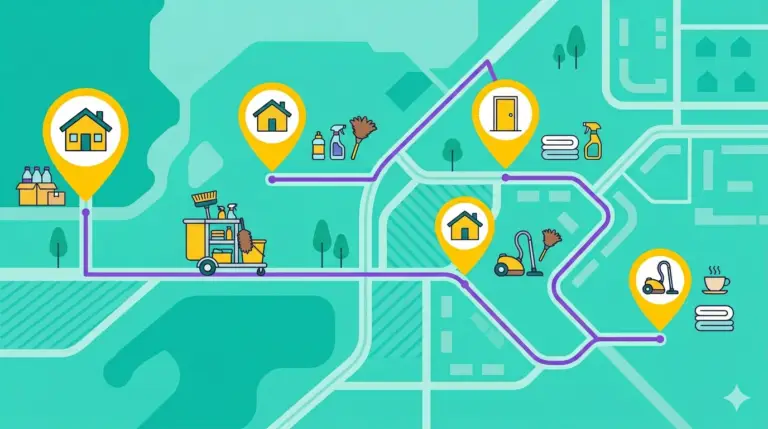 Scheduling and route optimization software for housekeeping showing optimized routes between client locations